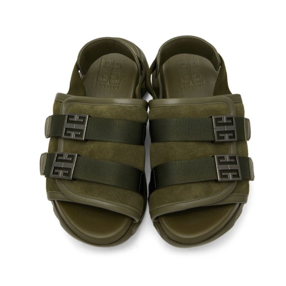 GIVENCHY Olive Green Marshallow Bridle Sandals - 42eu